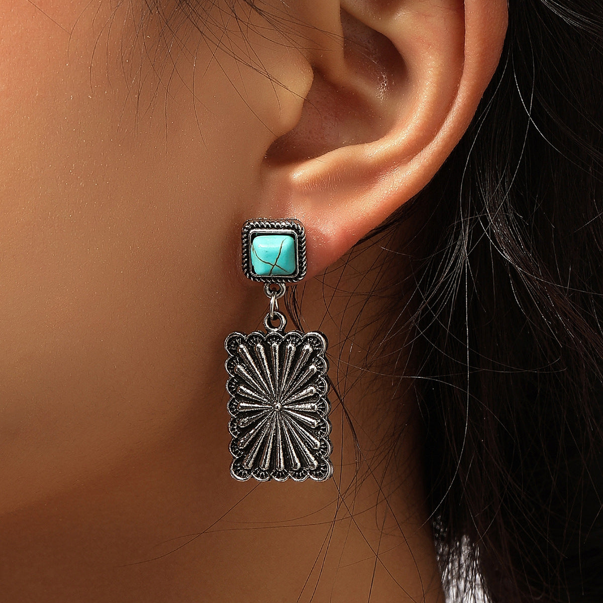 New Retro European and American Geometric Turquoise Earrings For Womens Western Celtic Totem Earrings