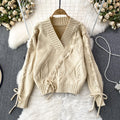 Oversize Handmade Rope Wearing V-neck Knitted Pullover Sweater For Womens Loose Knitwear Jumper
