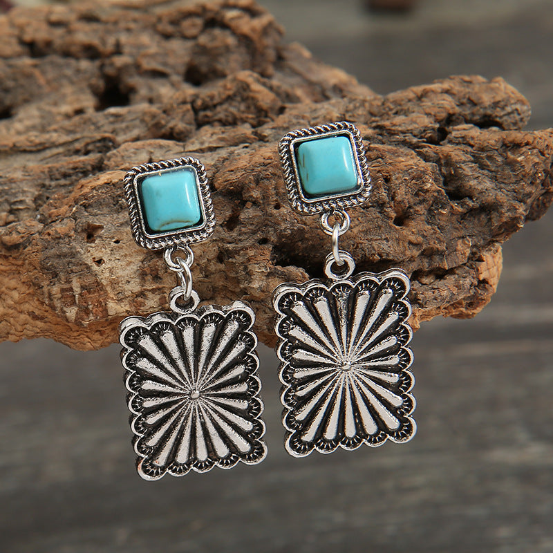 New Retro European and American Geometric Turquoise Earrings For Womens Western Celtic Totem Earrings