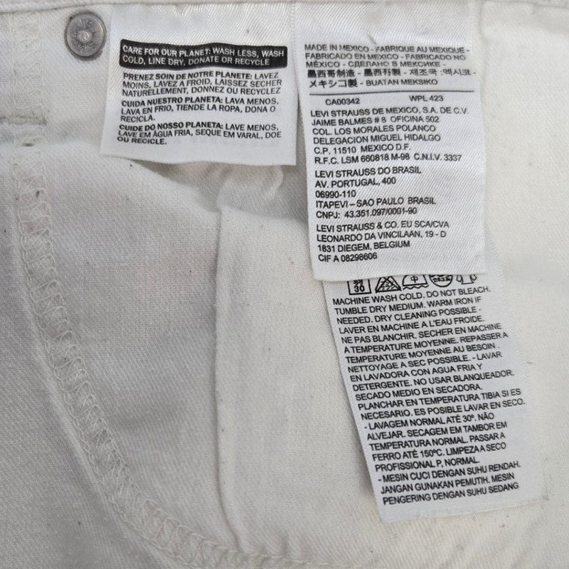 Levi Strauss & Co Mens 38X32 White Slim Fit Cotton Elastane Denim Jeans