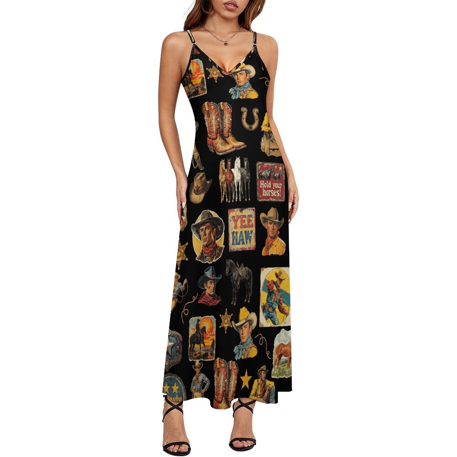 Baha Ranch Vintage Cowboy Collage Western Sun Dress