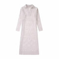 Autumn Women Jacquard Mesh Knit Dresses Elegant Ladies POLO Collar Mid-Calf Dresses Long Sleeve Soft Dresses