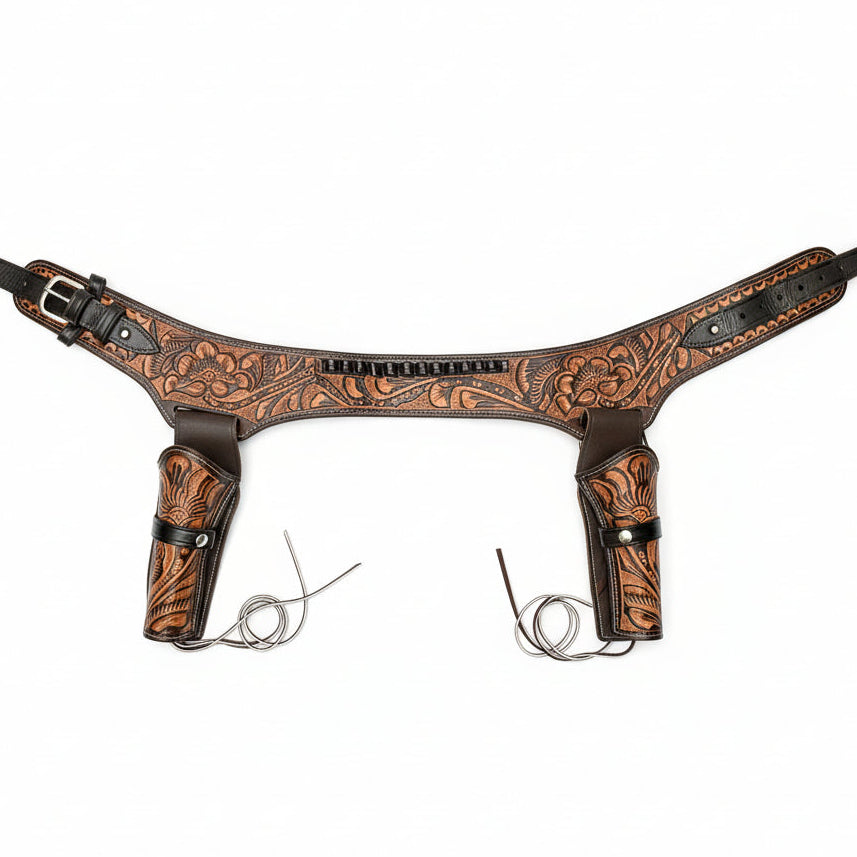 Double Western Holster & Belt 44 45 Cal - Brown