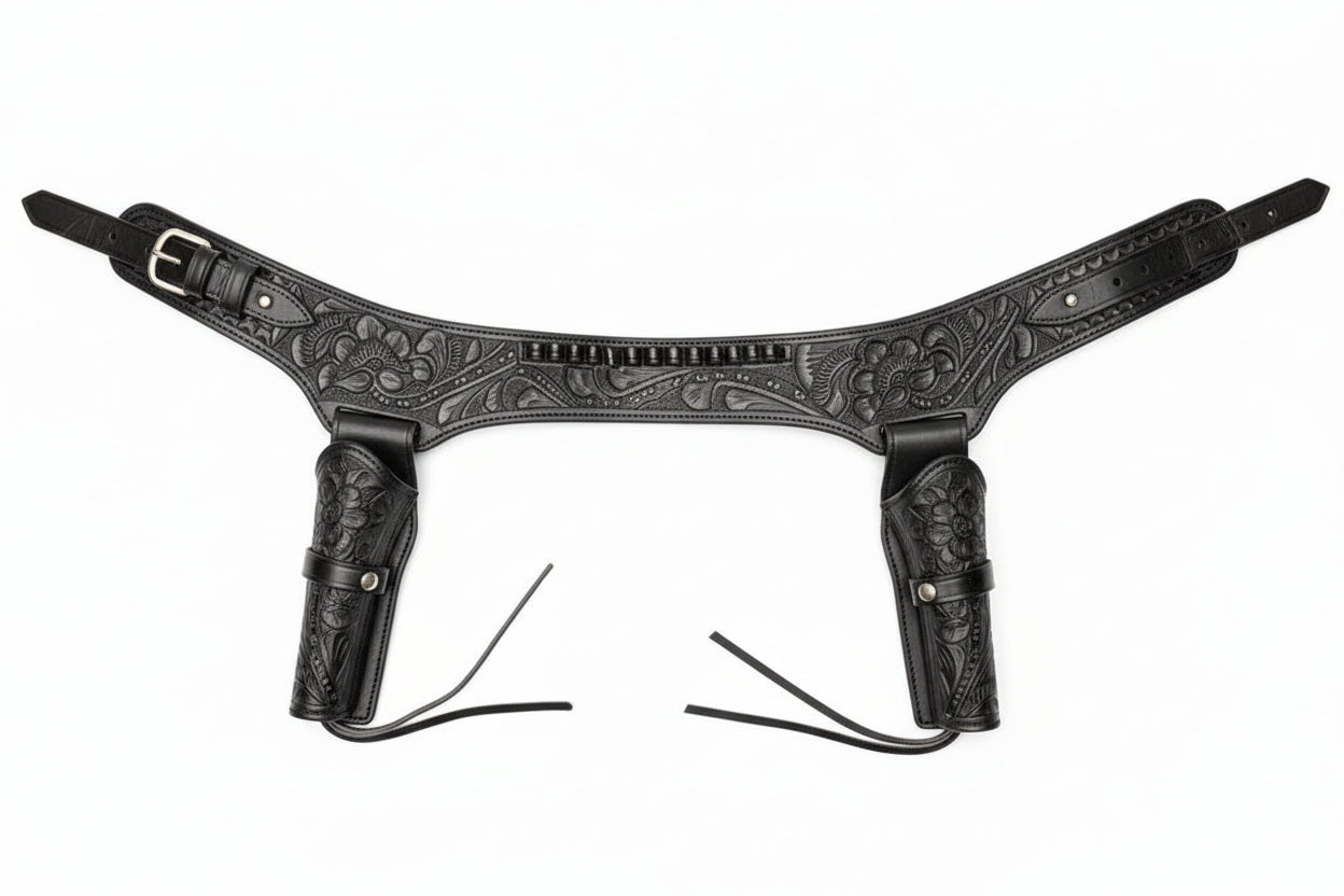 Double Western Holster & Belt 38 357 Cal - Black