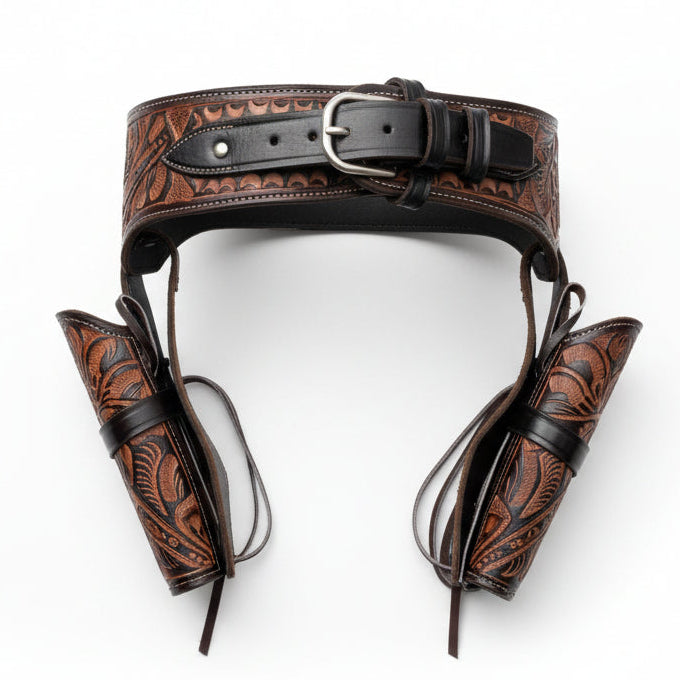 Double Western Holster & Belt 44 45 Cal - Brown