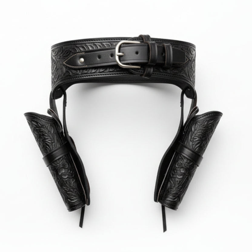 Double Western Holster & Belt 38 357 Cal - Black