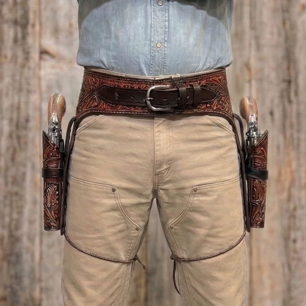Double Western Holster & Belt 44 45 Cal - Brown