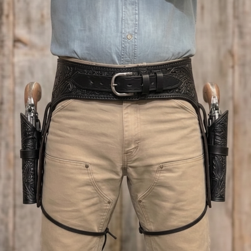 Double Western Holster & Belt 38 357 Cal - Black