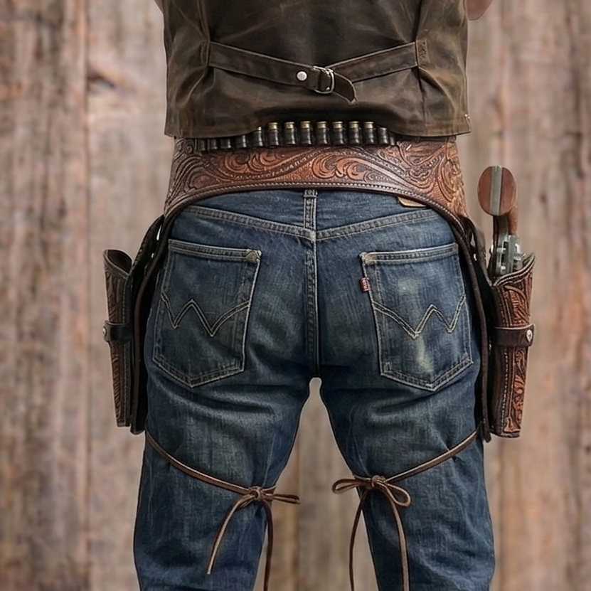 Double Western Holster & Belt 44 45 Cal - Brown