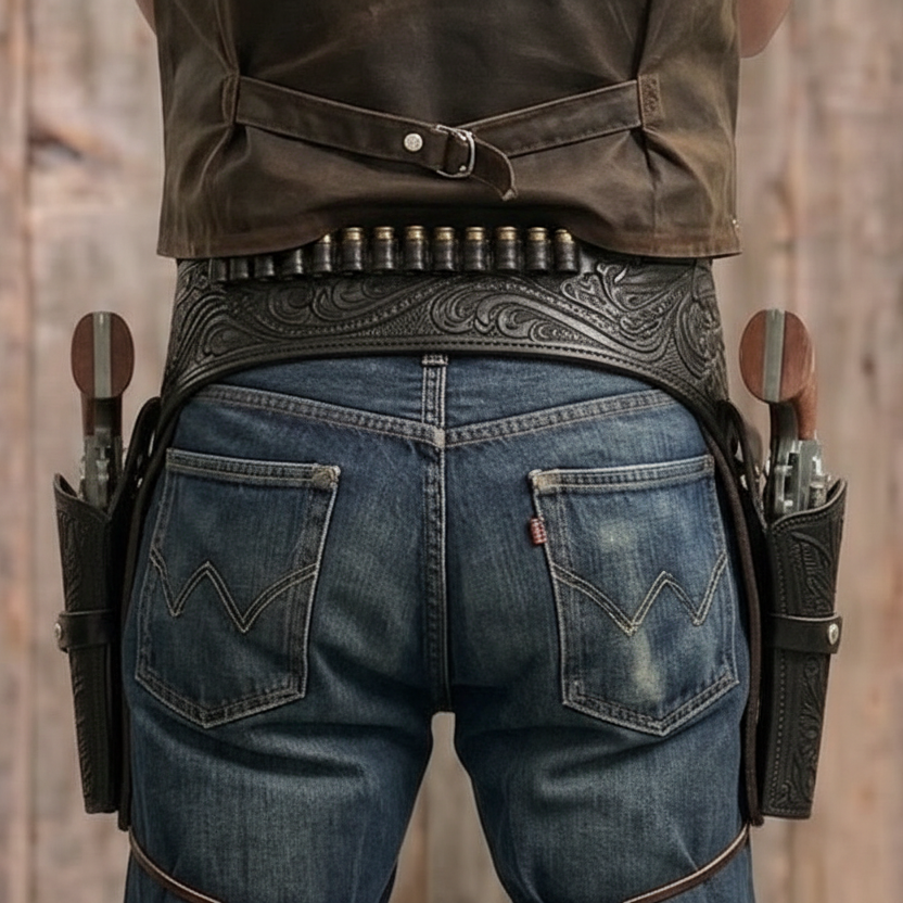 Double Western Holster & Belt 38 357 Cal - Black